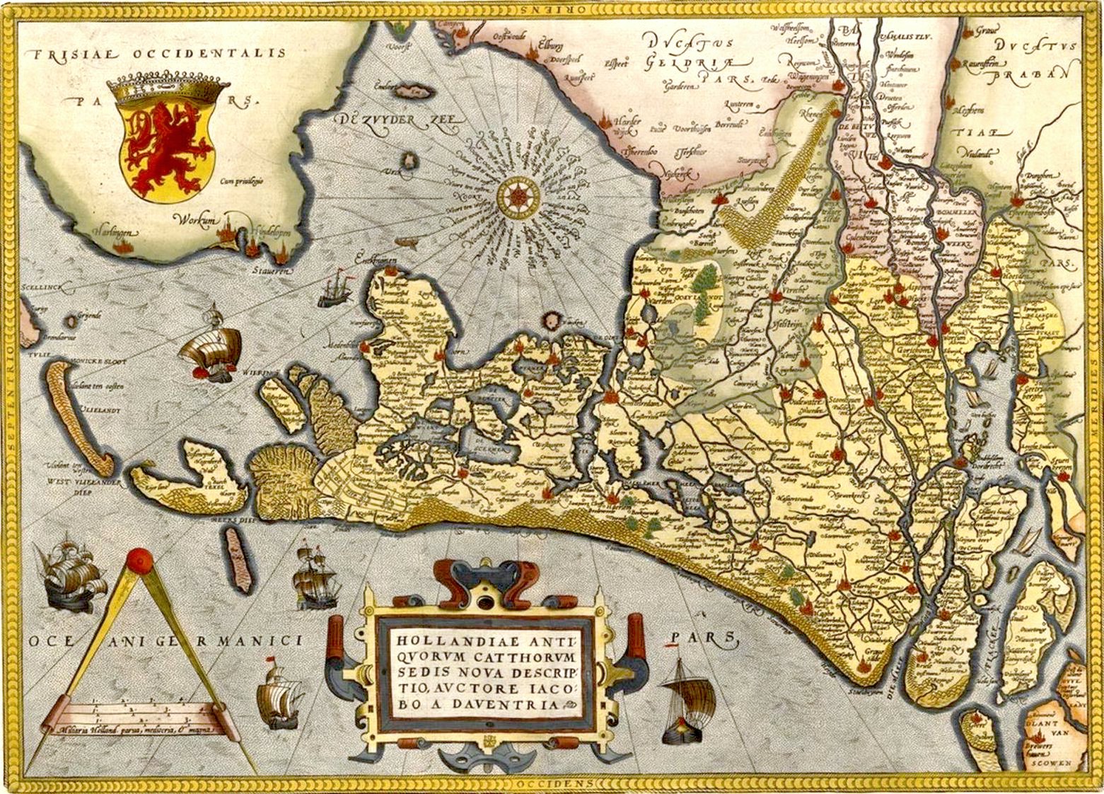 Kaart van Holland in 1570 van Ortelius.